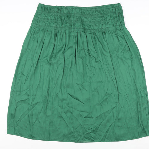 Marks and Spencer Womens Green Polyester Flare Skirt Size 24 - Shirred Waist