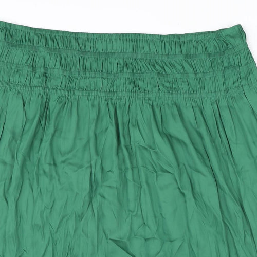 Marks and Spencer Womens Green Polyester Flare Skirt Size 24 - Shirred Waist