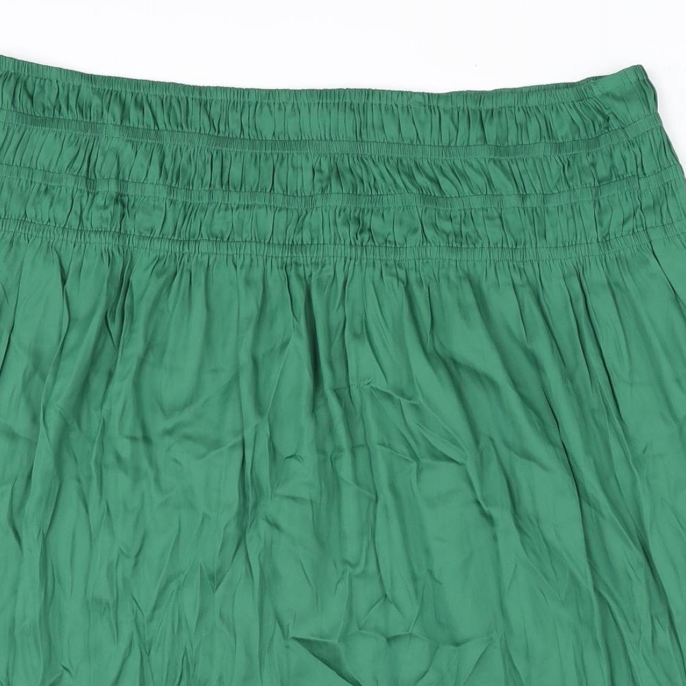 Marks and Spencer Womens Green Polyester Flare Skirt Size 24 - Shirred Waist