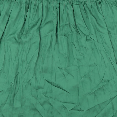 Marks and Spencer Womens Green Polyester Flare Skirt Size 24 - Shirred Waist