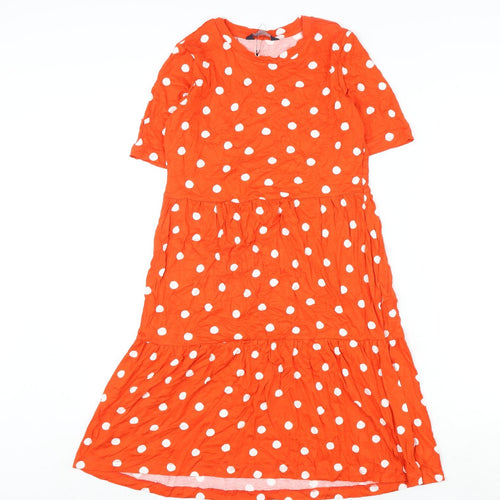Marks and Spencer Womens Orange Polka Dot Viscose A-Line Size 8 Round Neck Pullover