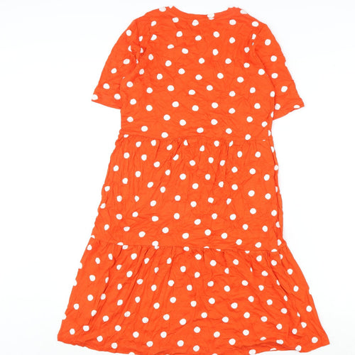Marks and Spencer Womens Orange Polka Dot Viscose A-Line Size 8 Round Neck Pullover
