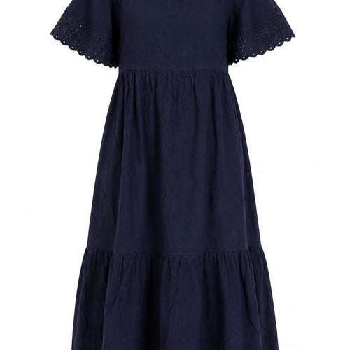 Marks and Spencer Womens Blue Cotton A-Line Size 6 Round Neck Button - Embroidery