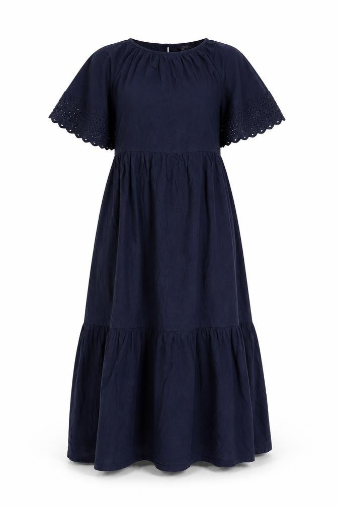 Marks and Spencer Womens Blue Cotton A-Line Size 6 Round Neck Button - Embroidery