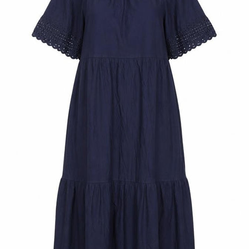 Marks and Spencer Womens Blue Cotton A-Line Size 6 Round Neck Button - Embroidery