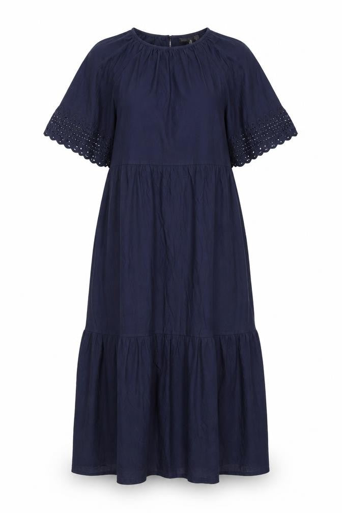 Marks and Spencer Womens Blue Cotton A-Line Size 6 Round Neck Button - Embroidery