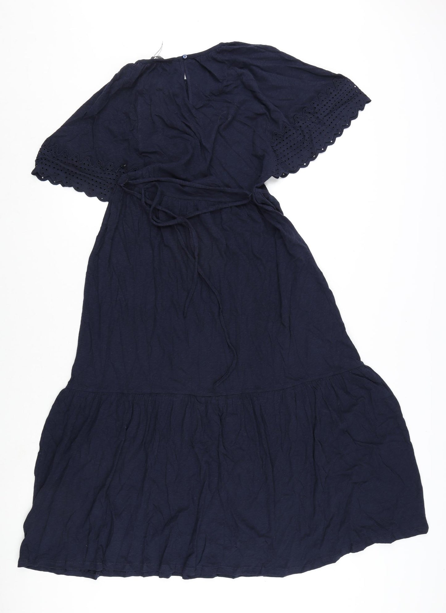 Marks and Spencer Womens Blue Cotton A-Line Size 6 Round Neck Button - Embroidery