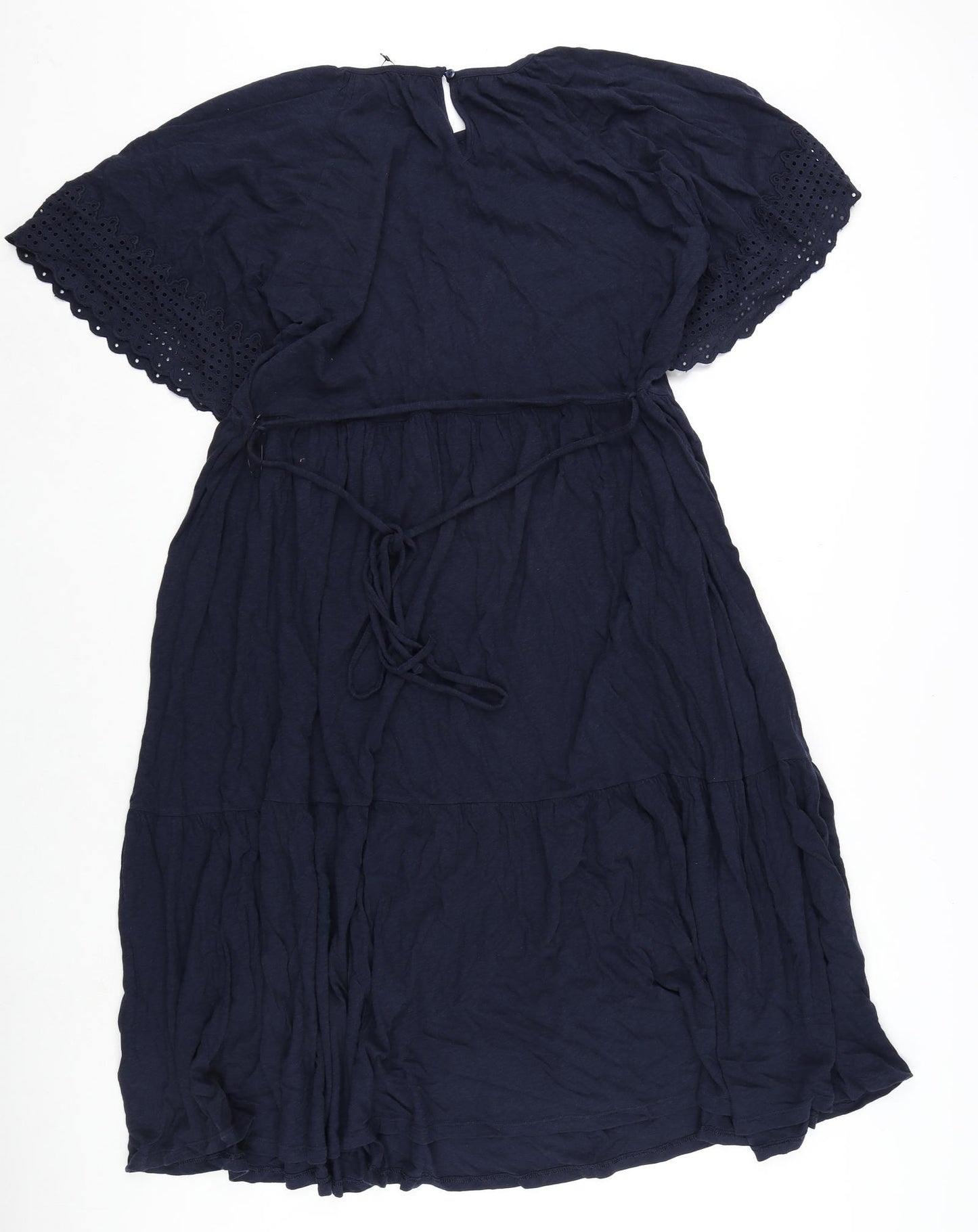 Marks and Spencer Womens Blue Cotton A-Line Size 24 Round Neck Button - Embroidery