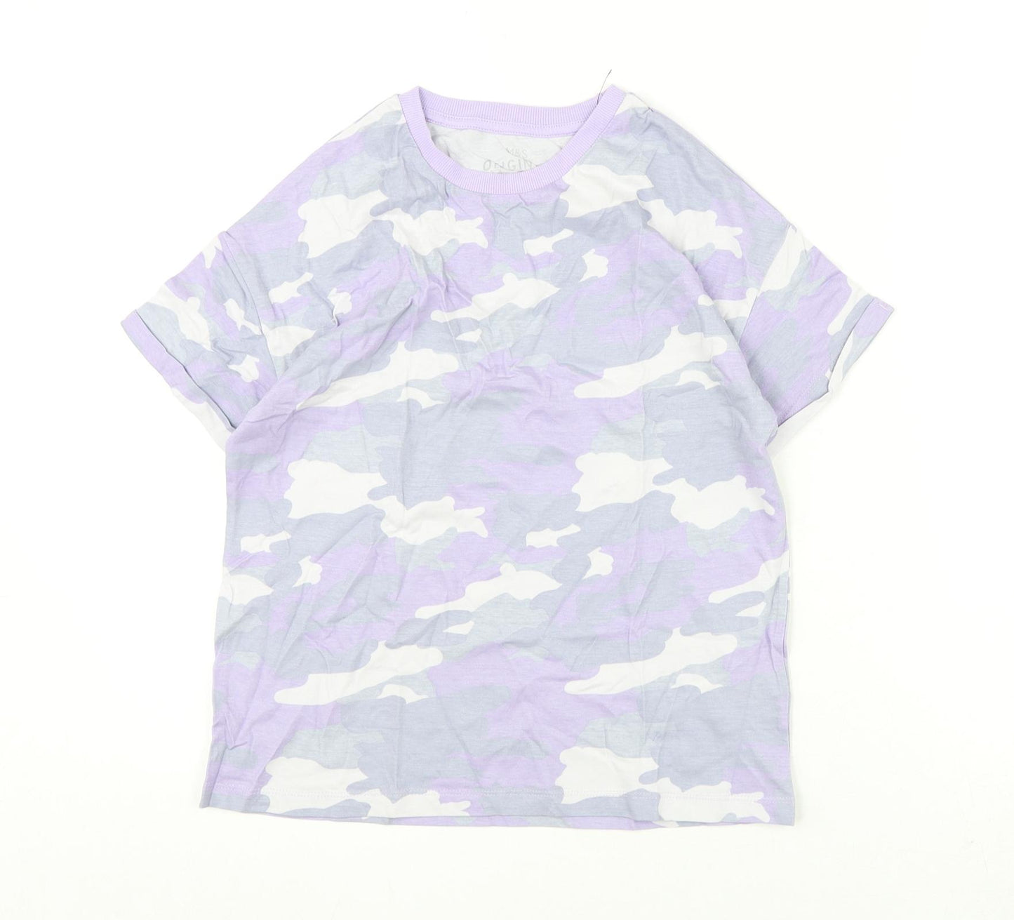 Marks and Spencer Boys Purple Camouflage Cotton Basic T-Shirt Size 10-11 Years Round Neck Pullover