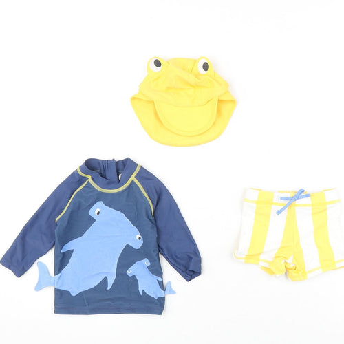 Marks and Spencer Boys Multicoloured Striped Polyamide Shorts Set Outfit/Set Size 0-3 Months Zip - Swim Set, Hat Included, Shark