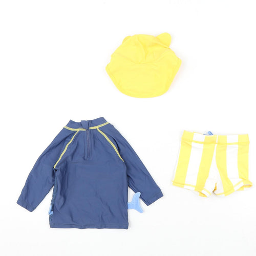 Marks and Spencer Boys Multicoloured Striped Polyamide Shorts Set Outfit/Set Size 0-3 Months Zip - Swim Set, Hat Included, Shark