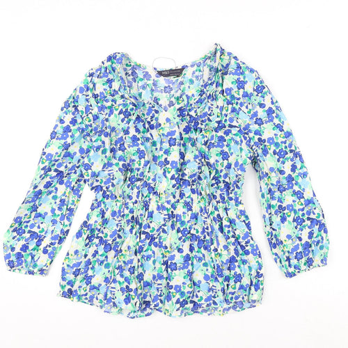 marks Womens Multicoloured Floral Viscose Basic Blouse Size 8 V-Neck - Tie Detail