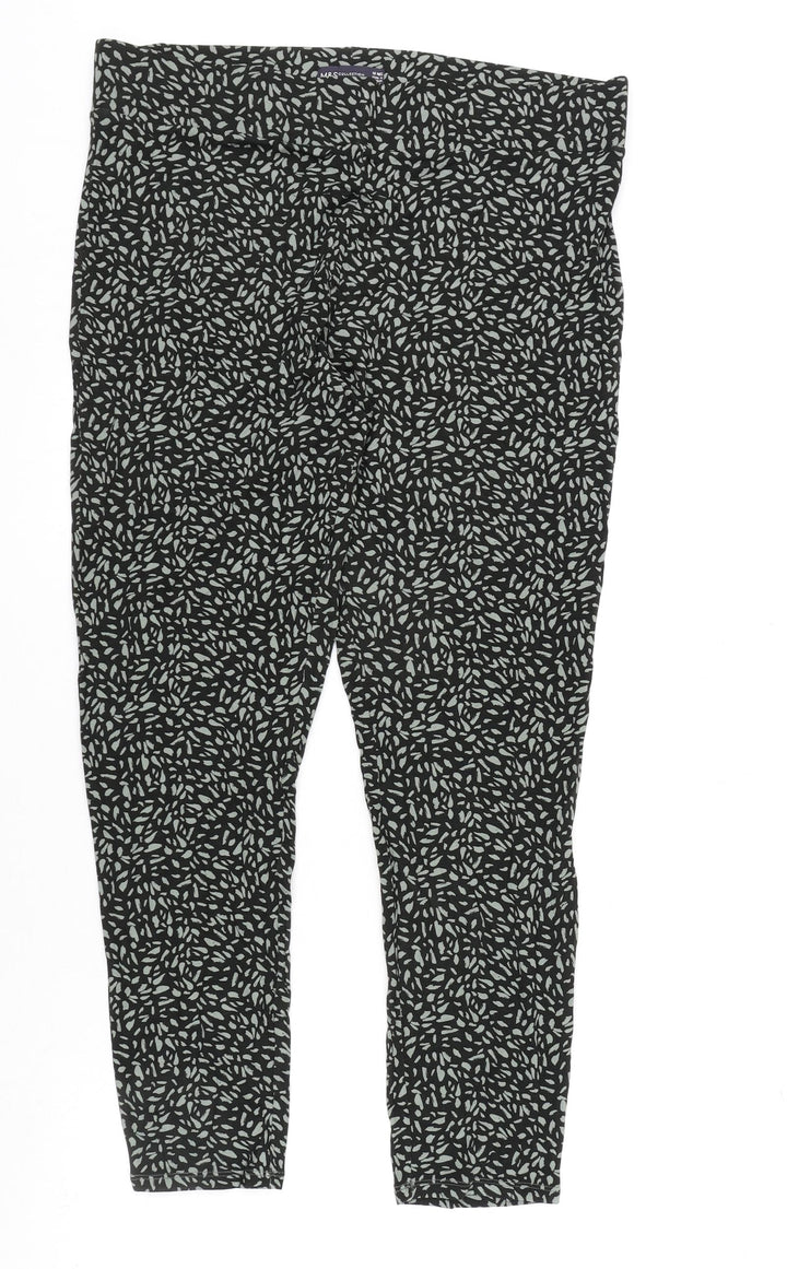 Marks and Spencer Womens Black Geometric Viscose Carrot Trousers Size 18 L27 in Regular