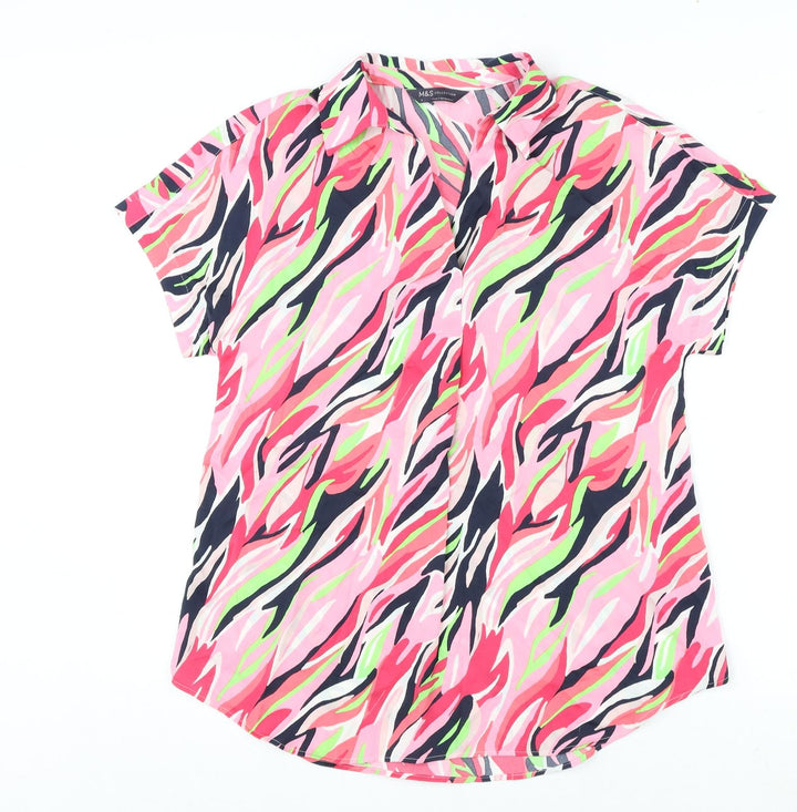 Marks and Spencer Womens Multicoloured Geometric Polyester Basic Blouse Size 6 Collared