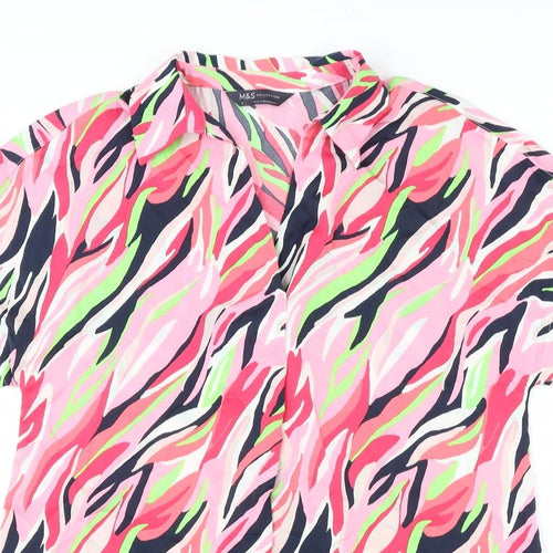 Marks and Spencer Womens Multicoloured Geometric Polyester Basic Blouse Size 6 Collared