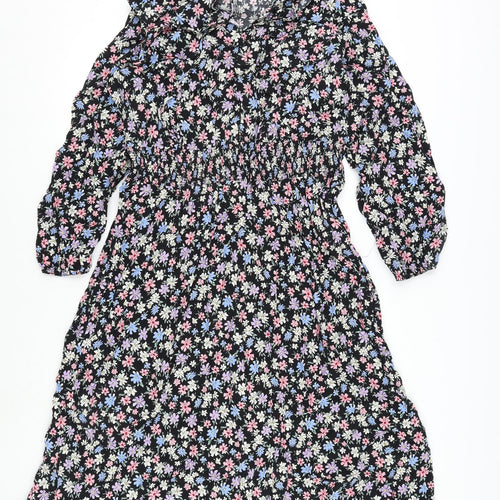 Marks and Spencer Womens Multicoloured Floral Viscose A-Line Size 18 V-Neck Pullover - Tie Detail