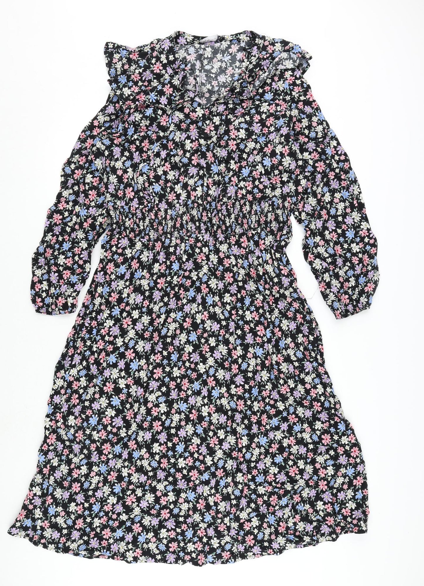 Marks and Spencer Womens Multicoloured Floral Viscose A-Line Size 18 V-Neck Pullover - Tie Detail