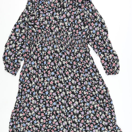 Marks and Spencer Womens Multicoloured Floral Viscose A-Line Size 18 V-Neck Pullover - Tie Detail