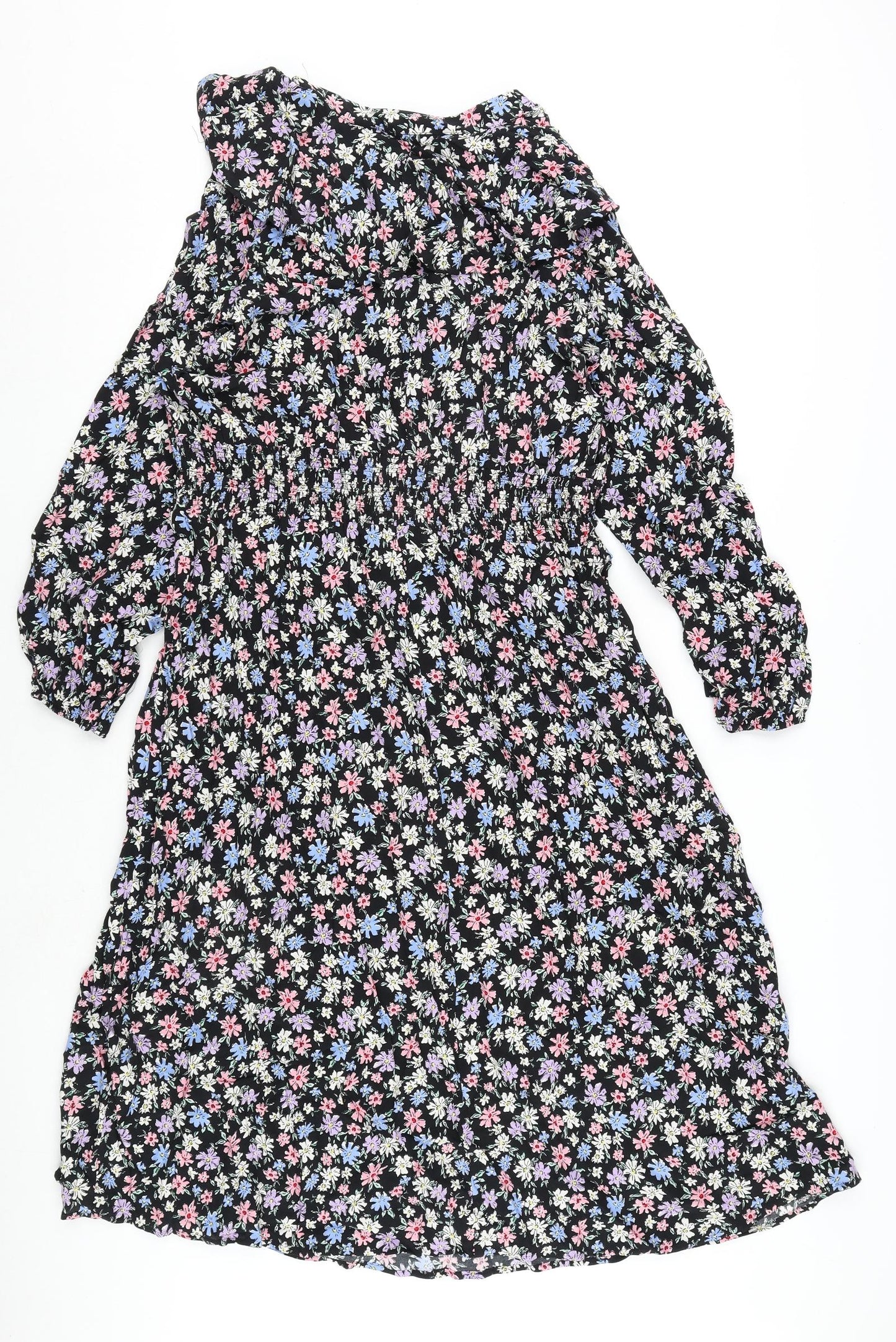 Marks and Spencer Womens Multicoloured Floral Viscose A-Line Size 18 V-Neck Pullover - Tie Detail