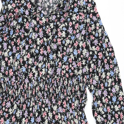 Marks and Spencer Womens Multicoloured Floral Viscose A-Line Size 18 V-Neck Pullover - Tie Detail
