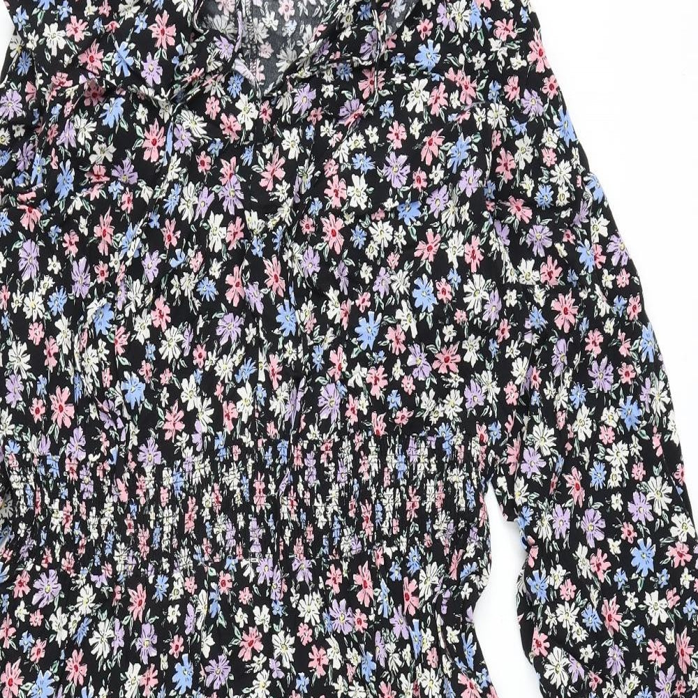 Marks and Spencer Womens Multicoloured Floral Viscose A-Line Size 18 V-Neck Pullover - Tie Detail