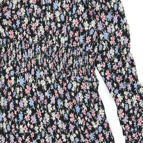 Marks and Spencer Womens Multicoloured Floral Viscose A-Line Size 18 V-Neck Pullover - Tie Detail