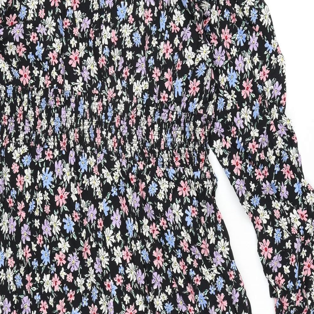 Marks and Spencer Womens Multicoloured Floral Viscose A-Line Size 18 V-Neck Pullover - Tie Detail