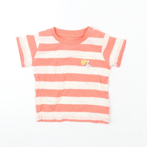 Marks and Spencer Baby Pink Striped Cotton Basic T-Shirt Size 0-3 Months Round Neck Snap - Stork