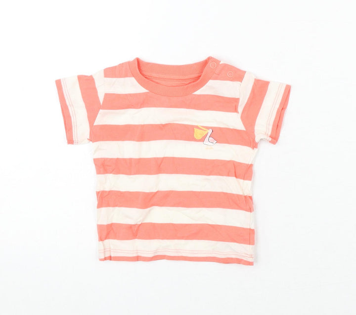 Marks and Spencer Baby Pink Striped Cotton Basic T-Shirt Size 0-3 Months Round Neck Snap - Stork
