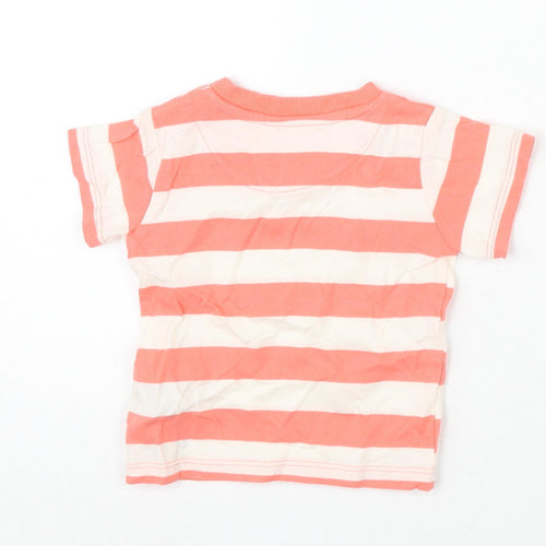 Marks and Spencer Baby Pink Striped Cotton Basic T-Shirt Size 0-3 Months Round Neck Snap - Stork