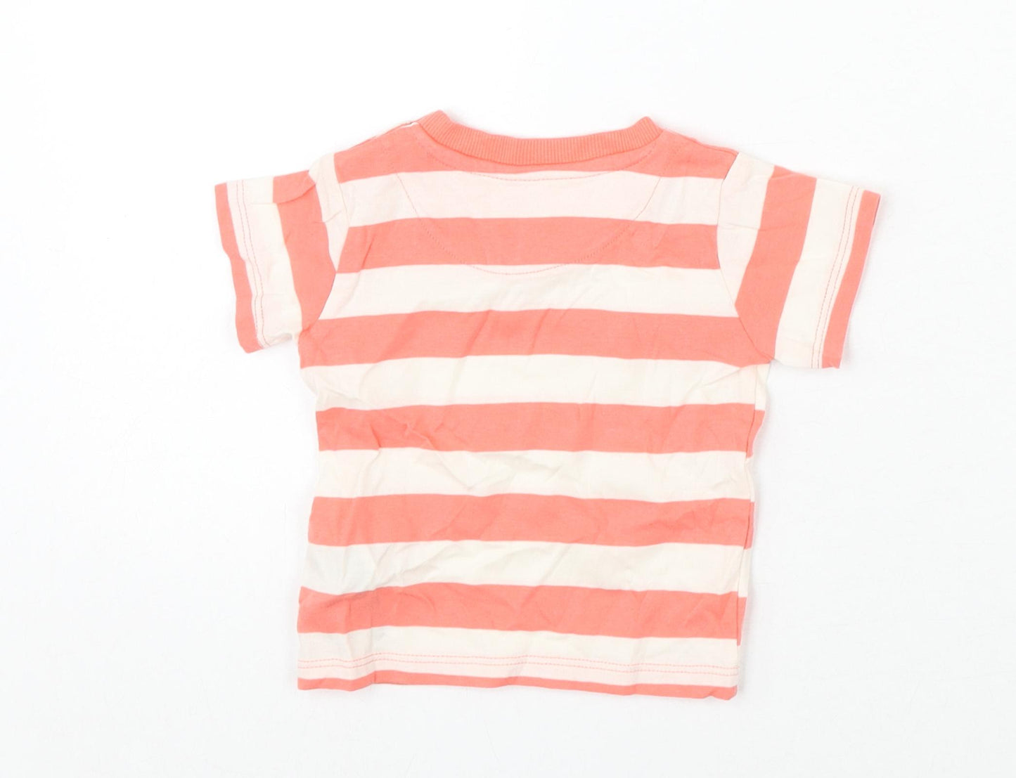 Marks and Spencer Baby Pink Striped Cotton Basic T-Shirt Size 0-3 Months Round Neck Snap - Stork