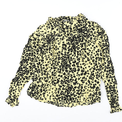 Marks and Spencer Womens Yellow Animal Print Viscose Basic Blouse Size 8 V-Neck - Leopard Print