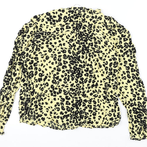 Marks and Spencer Womens Yellow Animal Print Viscose Basic Blouse Size 8 V-Neck - Leopard Print