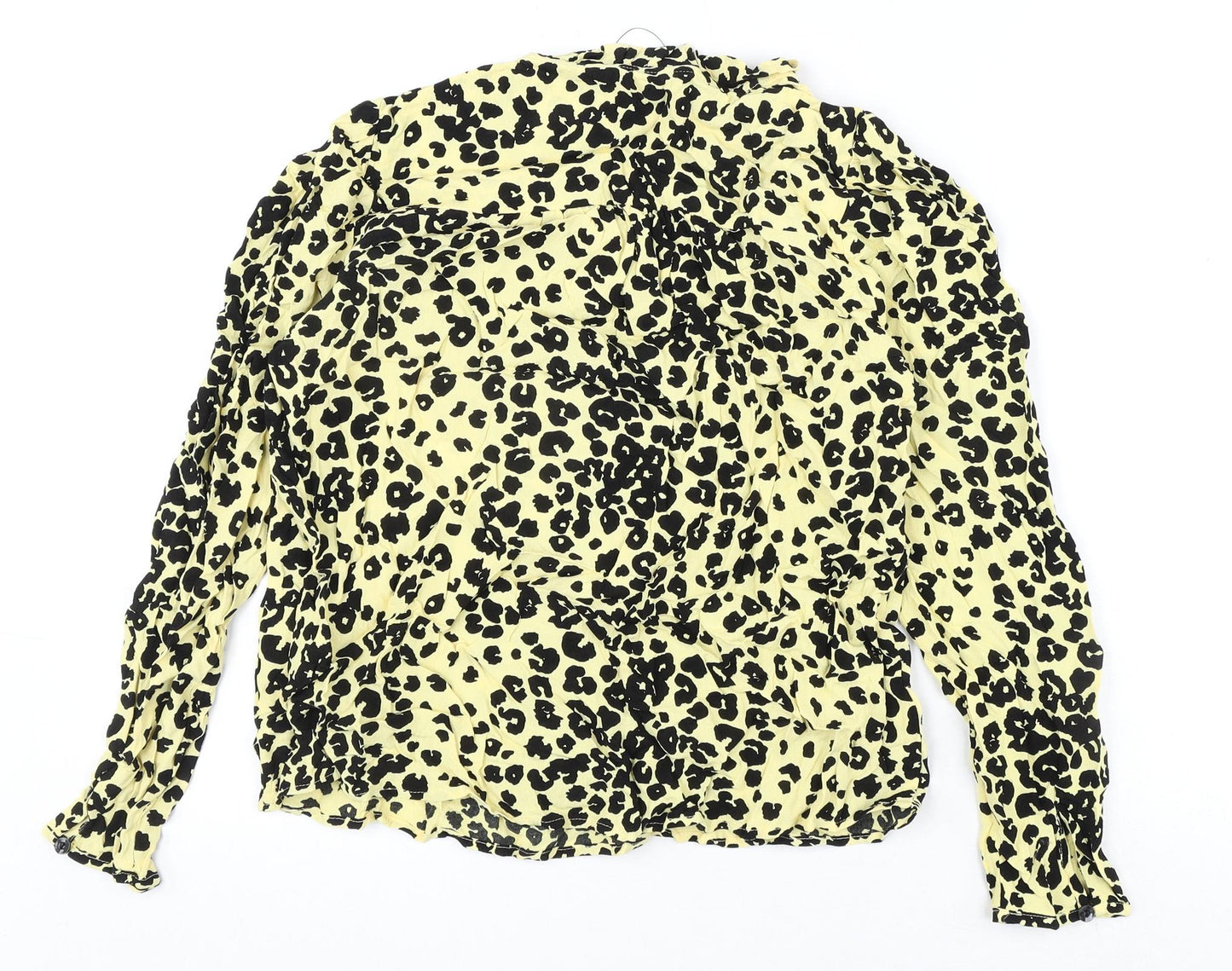 Marks and Spencer Womens Yellow Animal Print Viscose Basic Blouse Size 8 V-Neck - Leopard Print