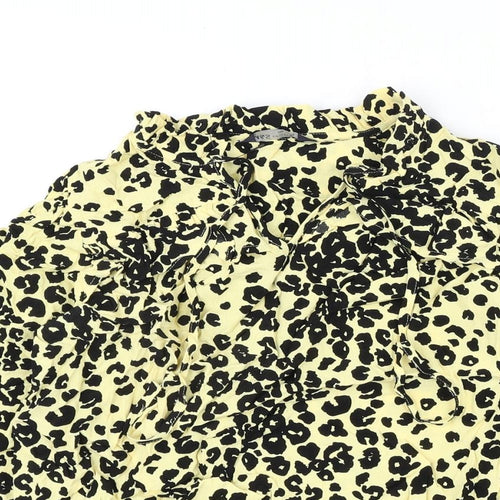 Marks and Spencer Womens Yellow Animal Print Viscose Basic Blouse Size 8 V-Neck - Leopard Print