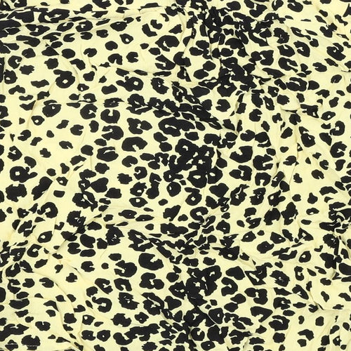 Marks and Spencer Womens Yellow Animal Print Viscose Basic Blouse Size 8 V-Neck - Leopard Print