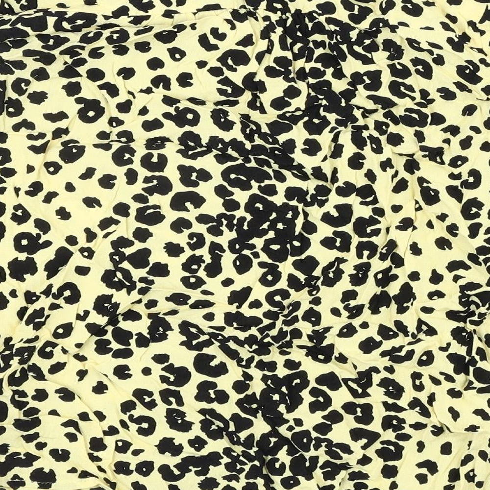 Marks and Spencer Womens Yellow Animal Print Viscose Basic Blouse Size 8 V-Neck - Leopard Print