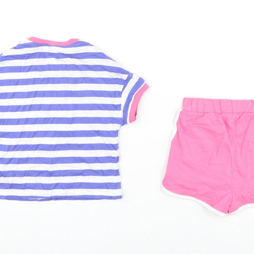 Marks and Spencer Girls Multicoloured Striped Cotton Shorts Set Outfit/Set Size 18-24 Months Pullover - Watermelon, Eat The Rainbow