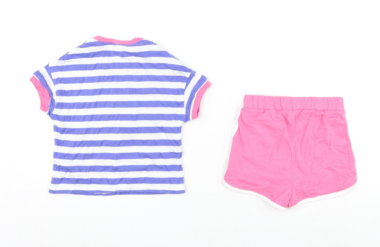 Marks and Spencer Girls Multicoloured Striped Cotton Shorts Set Outfit/Set Size 18-24 Months Pullover - Watermelon, Eat The Rainbow
