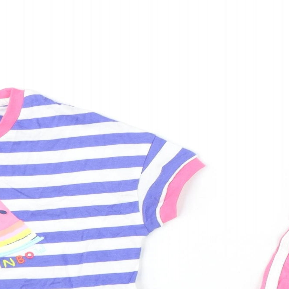 Marks and Spencer Girls Multicoloured Striped Cotton Shorts Set Outfit/Set Size 18-24 Months Pullover - Watermelon, Eat The Rainbow