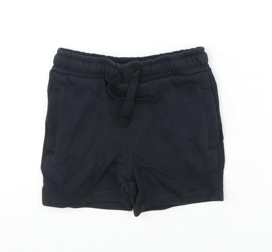 Marks and Spencer Boys Black Cotton Sweat Shorts Size 2-3 Years Regular Drawstring