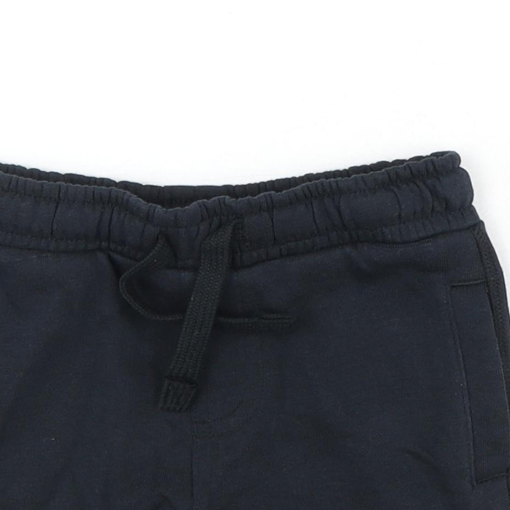 Marks and Spencer Boys Black Cotton Sweat Shorts Size 2-3 Years Regular Drawstring