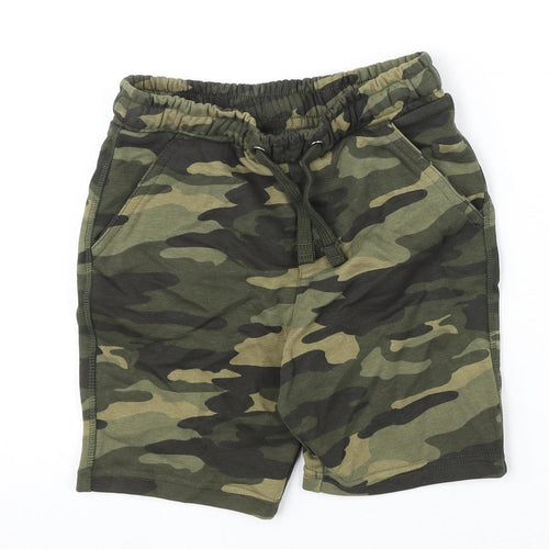 Marks and Spencer Boys Green Camouflage Cotton Sweat Shorts Size 7-8 Years Regular Drawstring