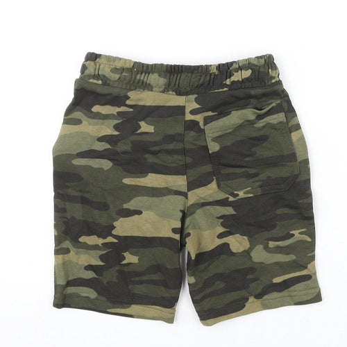 Marks and Spencer Boys Green Camouflage Cotton Sweat Shorts Size 7-8 Years Regular Drawstring