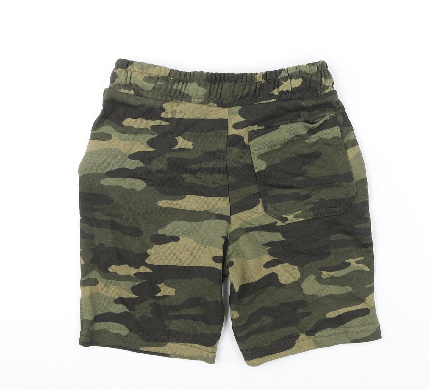 Marks and Spencer Boys Green Camouflage Cotton Sweat Shorts Size 7-8 Years Regular Drawstring