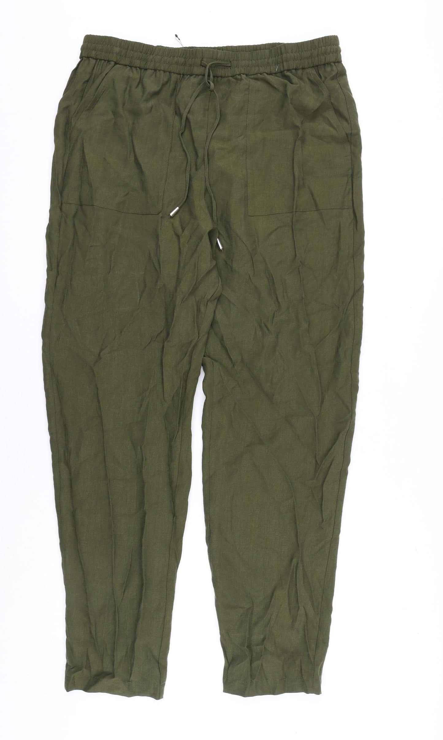 Marks and Spencer Womens Green Lyocell Trousers Size 16 L28 in Regular Drawstring