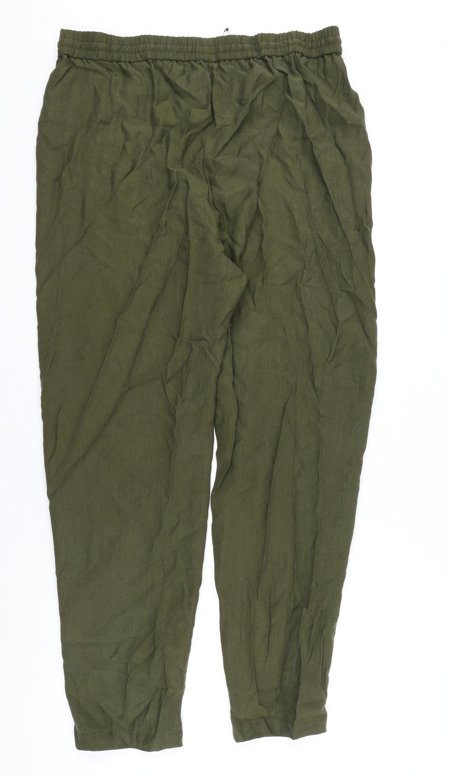Marks and Spencer Womens Green Lyocell Trousers Size 16 L28 in Regular Drawstring