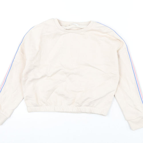 Marks and Spencer Girls Beige Cotton Pullover Sweatshirt Size 9-10 Years Pullover - Cropped