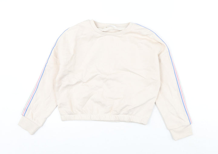 Marks and Spencer Girls Beige Cotton Pullover Sweatshirt Size 9-10 Years Pullover - Cropped