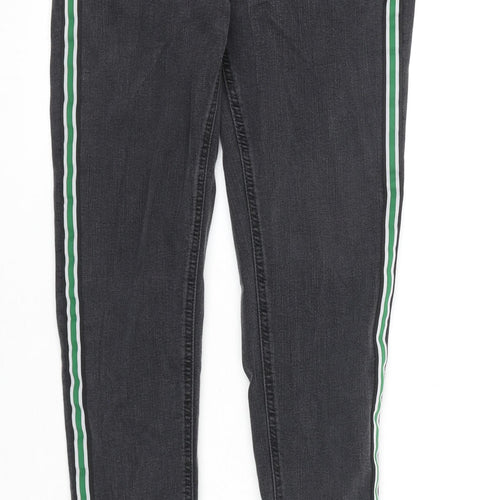 Marks and Spencer Womens Grey Cotton Skinny Jeans Size 6 L28 in Regular Zip - Stripe Detail